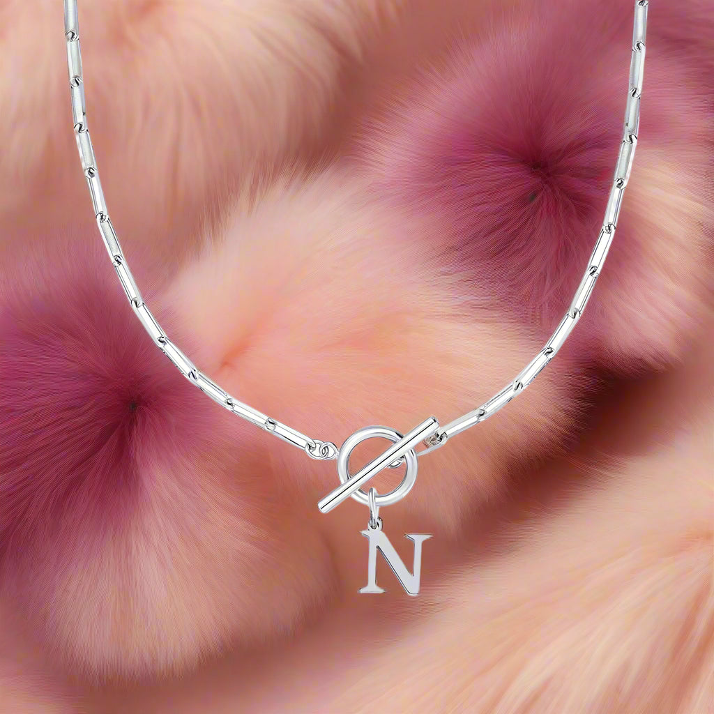 Paperclip Letter Initial Circle Lock Clasp Necklace - PlumOnyx