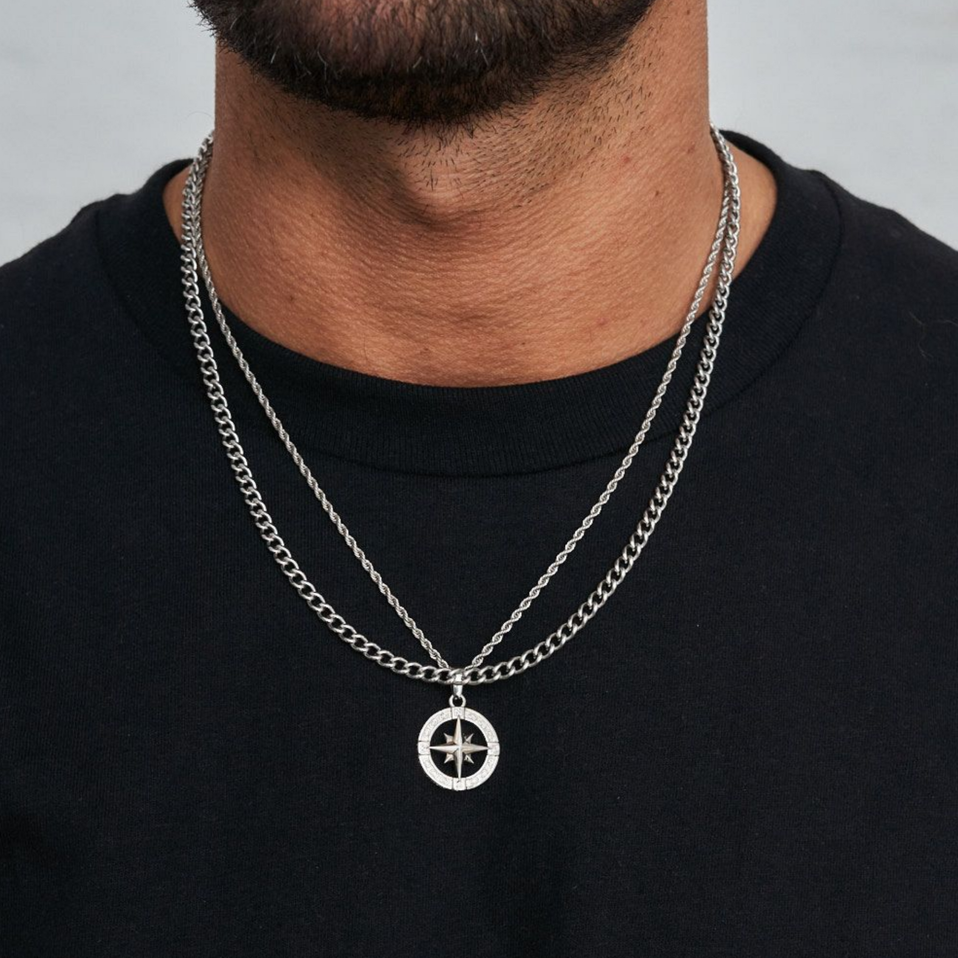 18K Gold Plated Compass North Star Stainless Steel Men's Anchor Necklace - PlumOnyx