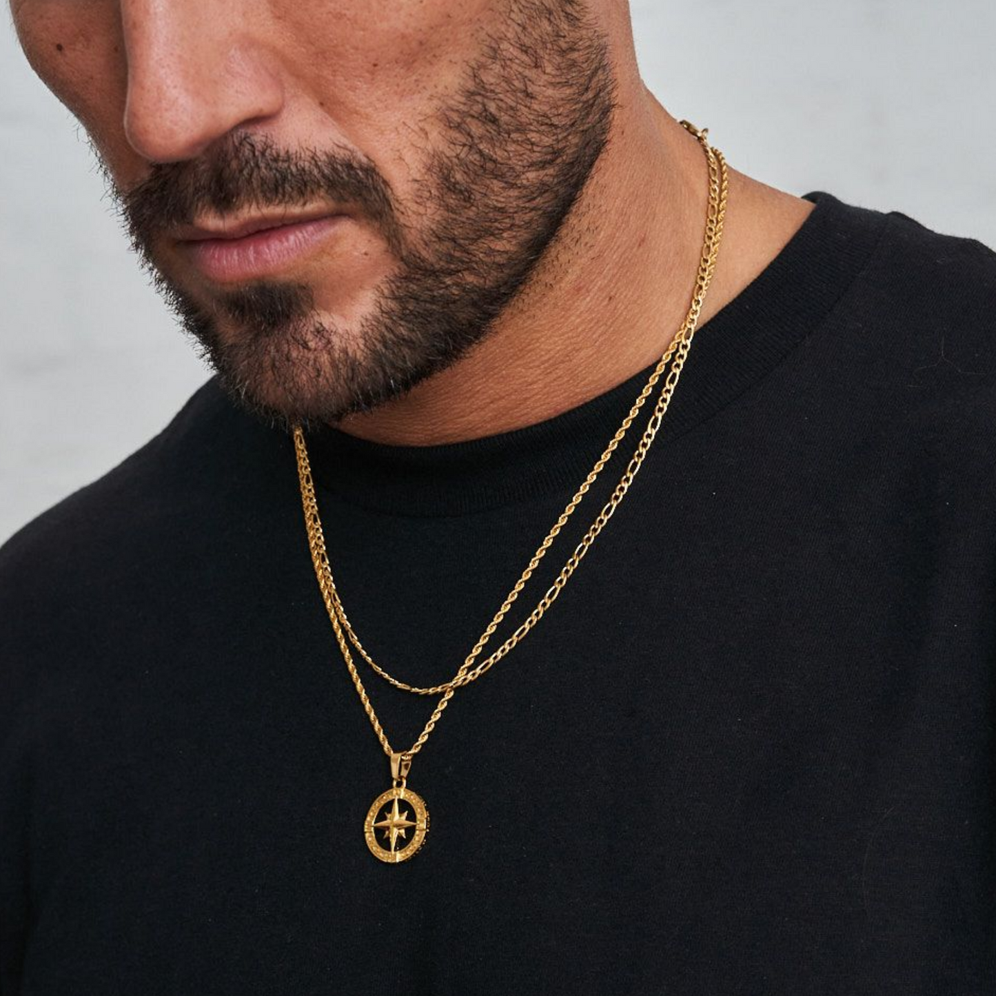 18K Gold Plated Compass North Star Crucifix Necklace Stainless Steel - PlumOnyx
