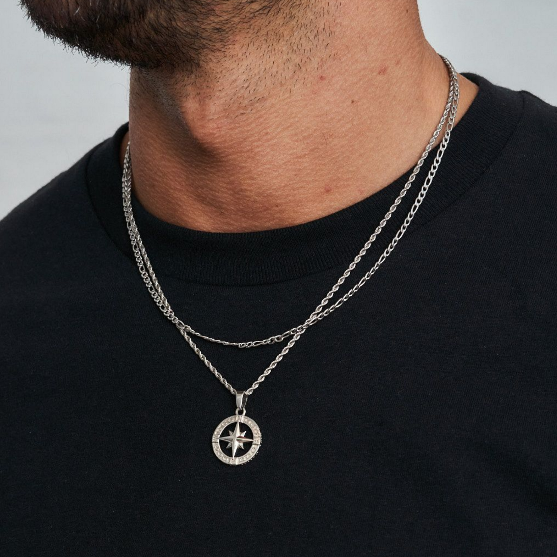18K Gold Plated Compass North Star Stainless Steel Men's Anchor Necklace - PlumOnyx