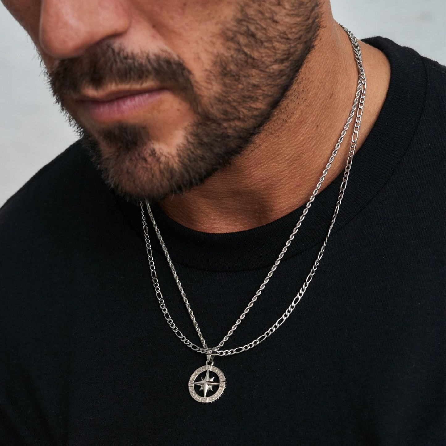 18K Gold Plated Stainless Steel Men's Anchor Necklace- Silver - PlumOnyx