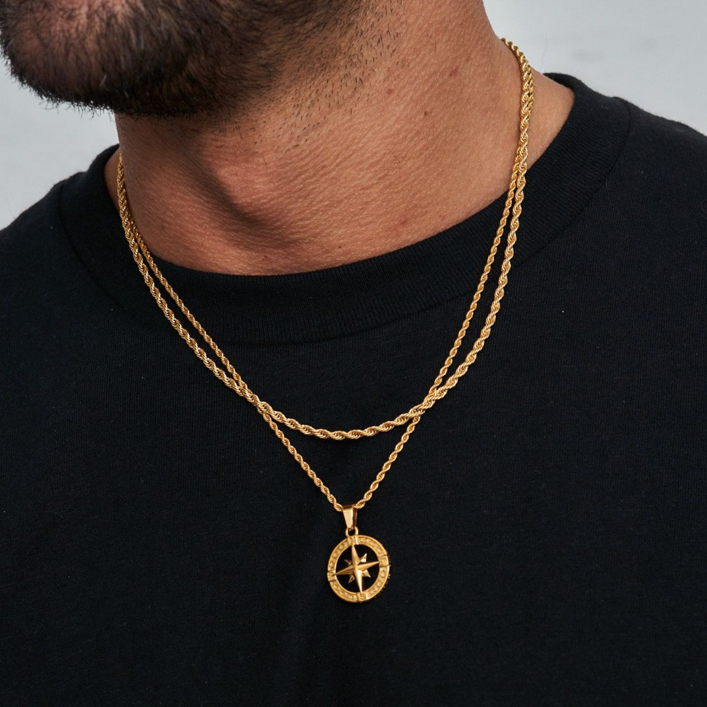 18K Gold Plated Compass North Star Crucifix Necklace Stainless Steel - PlumOnyx