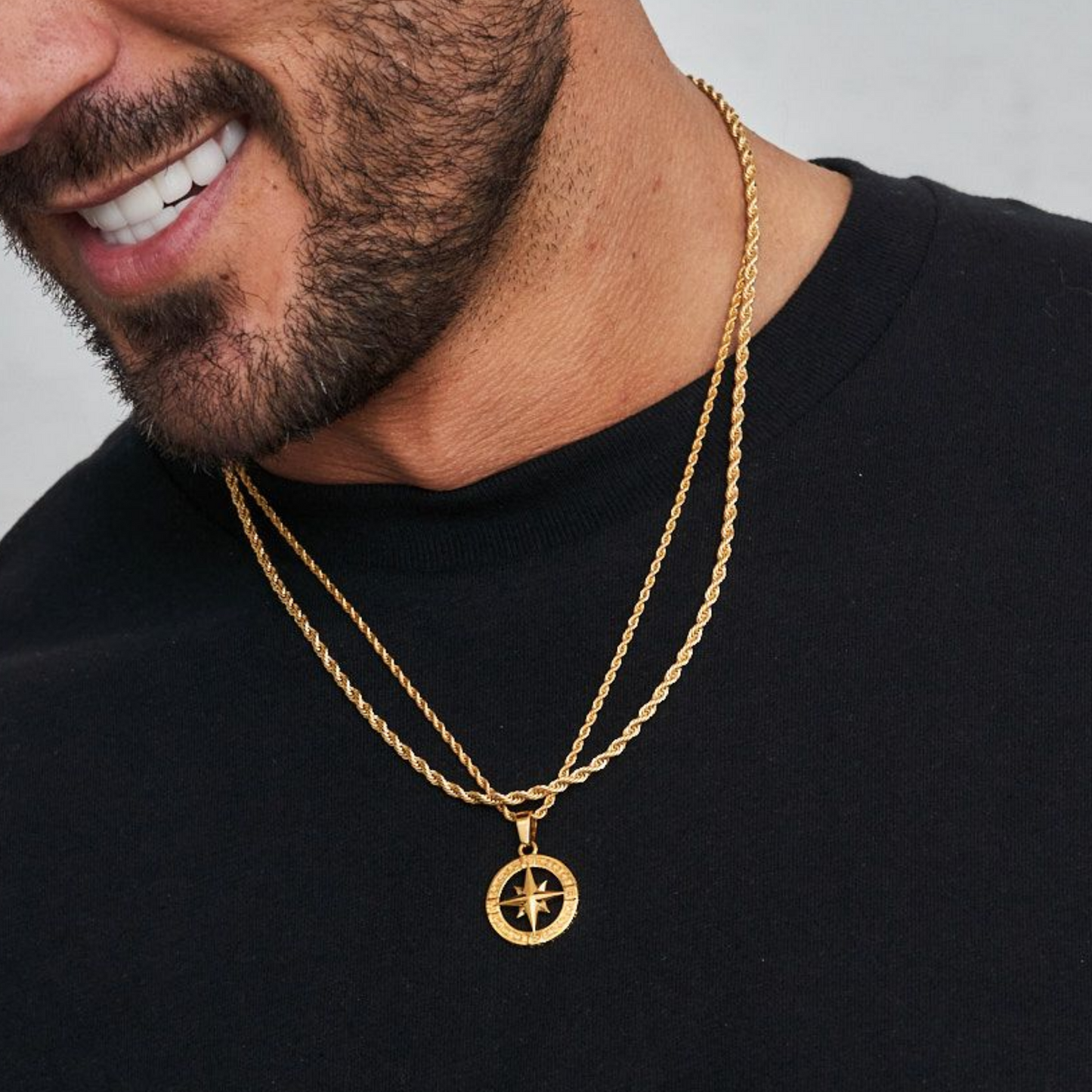 18K Gold Plated Compass North Star Crucifix Necklace Stainless Steel - PlumOnyx
