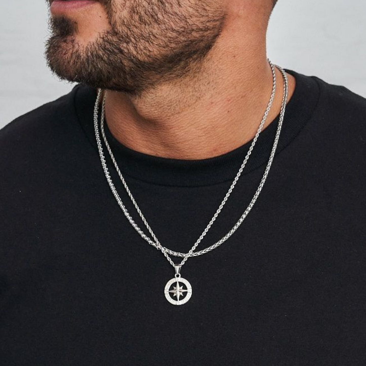 18K Gold Plated Compass North Star Stainless Steel Men's Anchor Necklace - PlumOnyx
