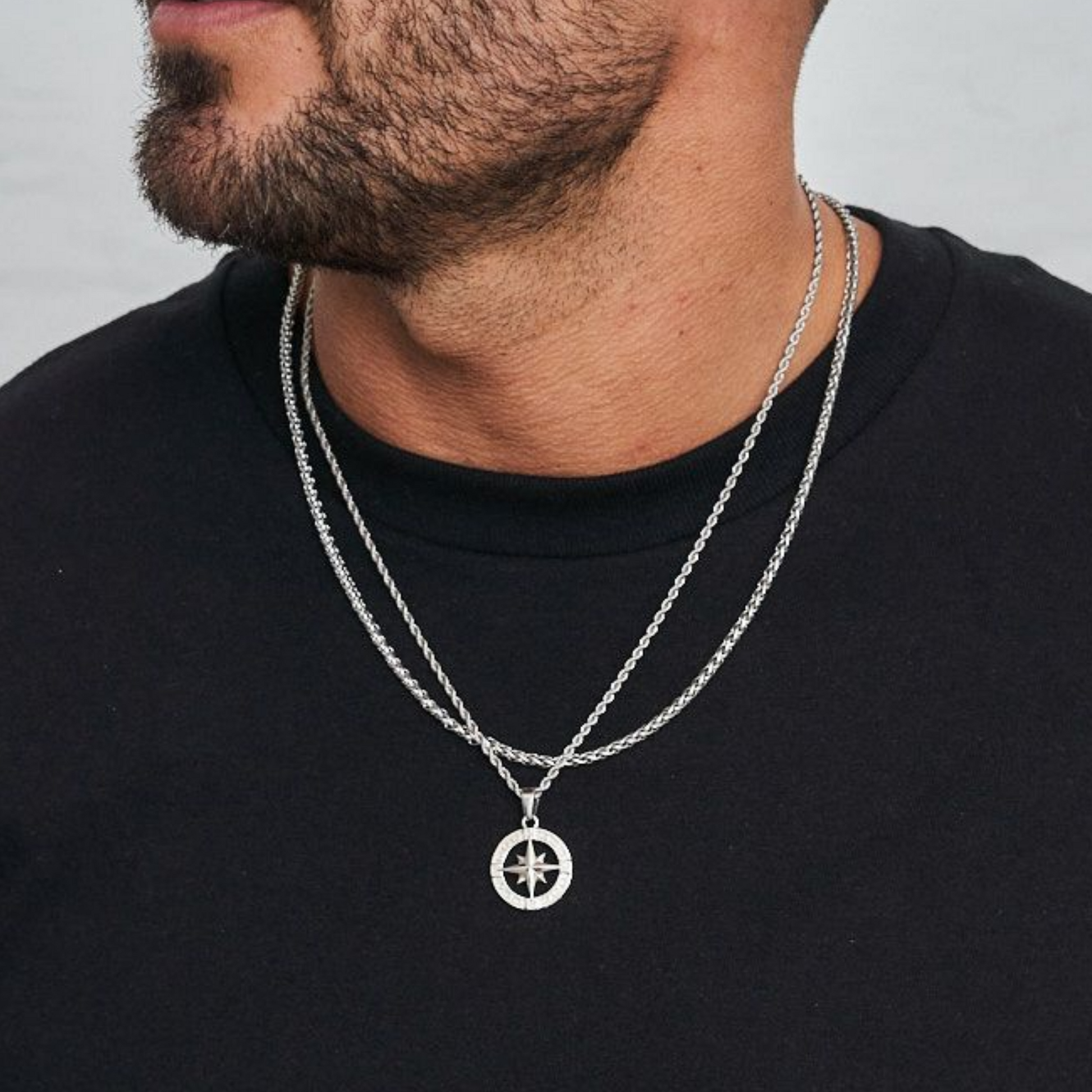 18K Gold Plated Compass North Star Stainless Steel Men's Anchor Necklace - PlumOnyx
