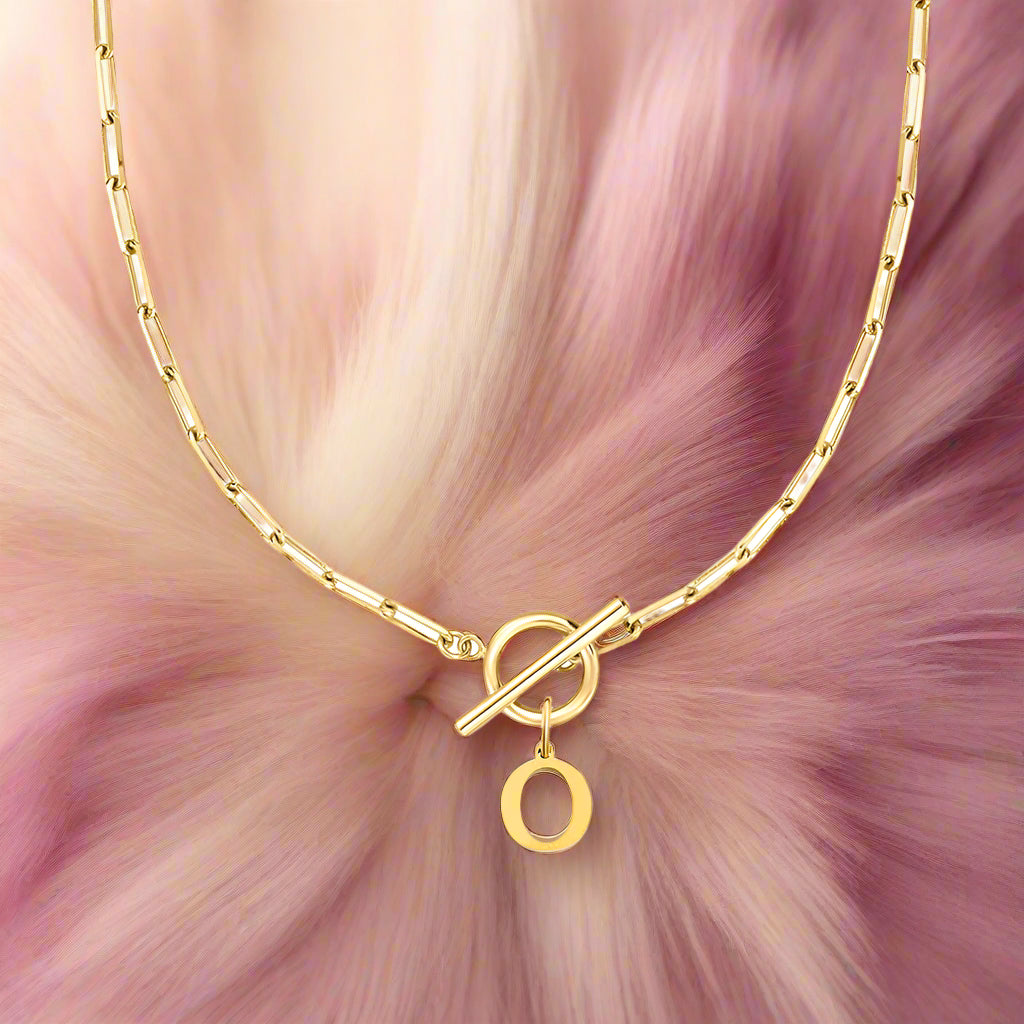 Paperclip Letter Initial Circle Lock Clasp Necklace - PlumOnyx
