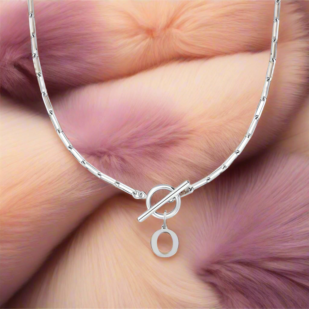 Paperclip Letter Initial Circle Lock Clasp Necklace - PlumOnyx