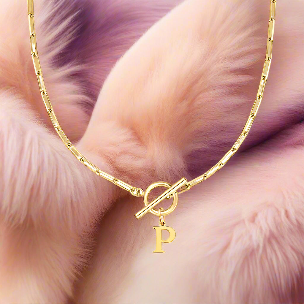 Paperclip Letter Initial Circle Lock Clasp Necklace - PlumOnyx