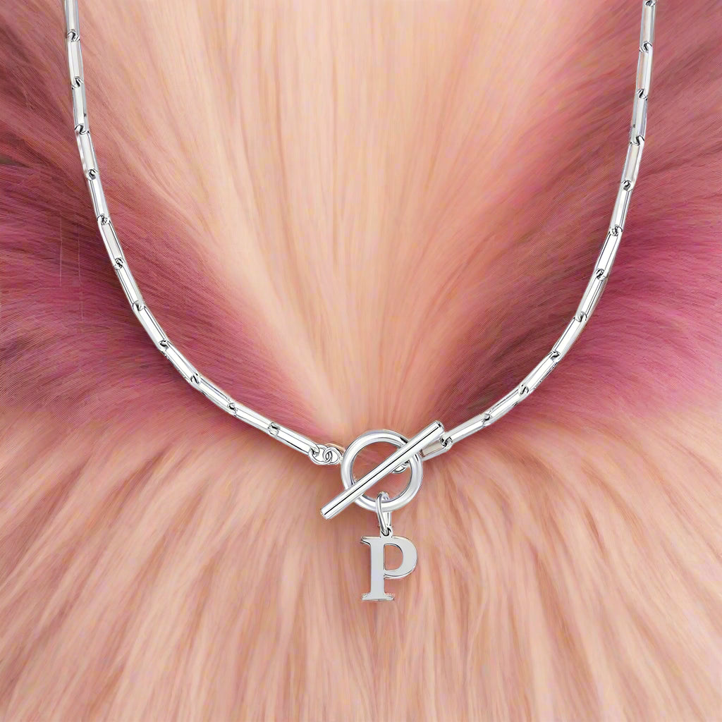 Paperclip Letter Initial Circle Lock Clasp Necklace - PlumOnyx