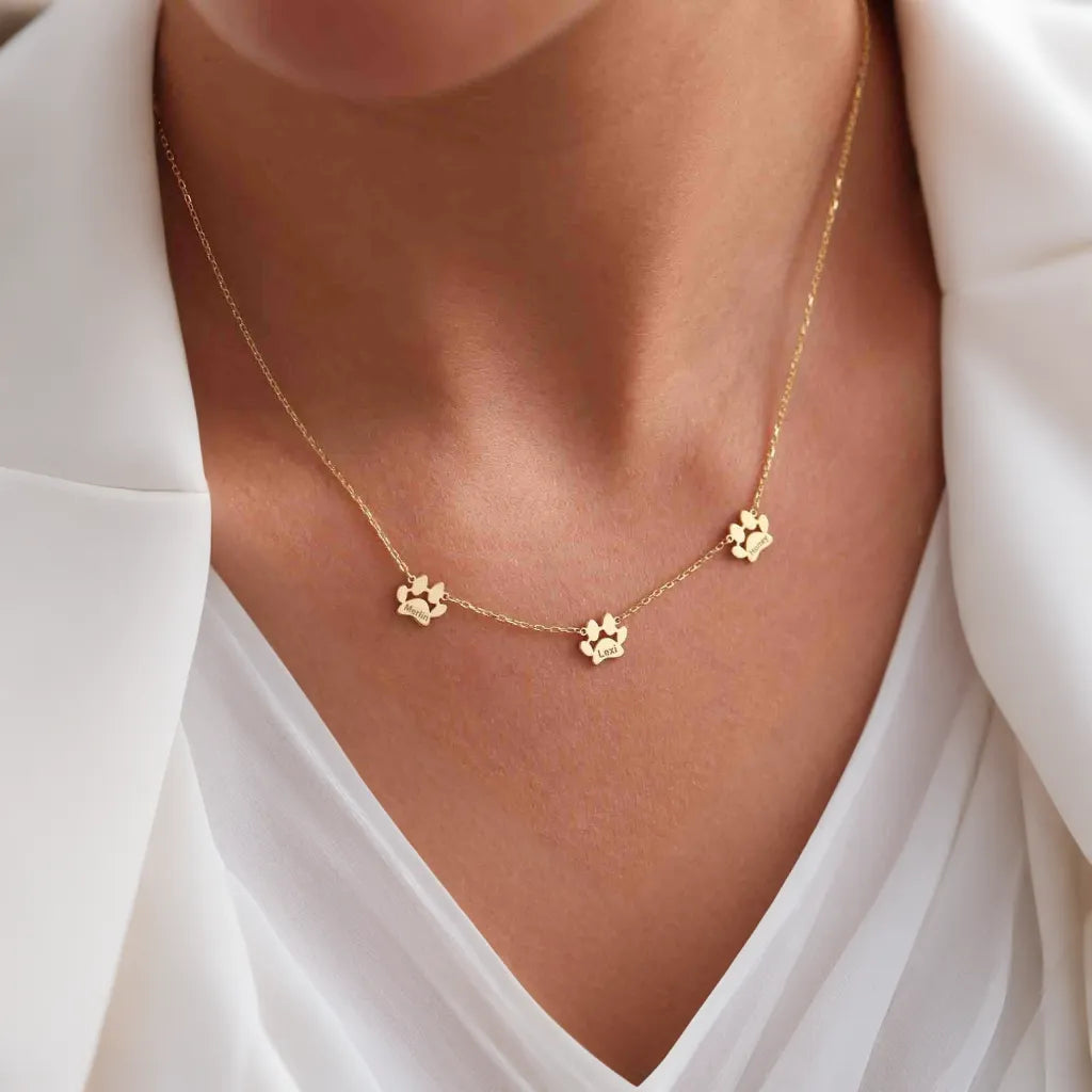 Personalized Charm Paw Print Name Necklace – 18K Gold Stainless Steel - PlumOnyx