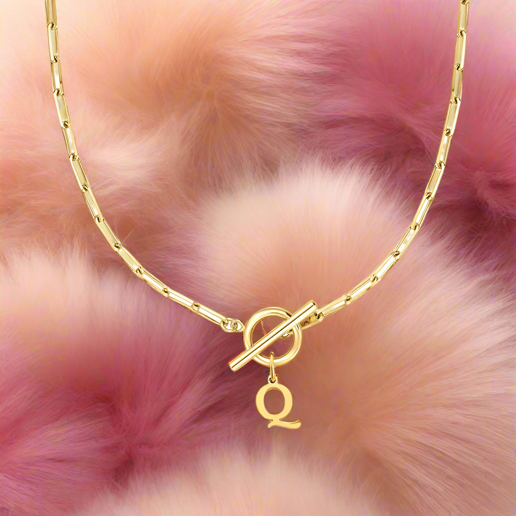 Paperclip Letter Initial Circle Lock Clasp Necklace - PlumOnyx