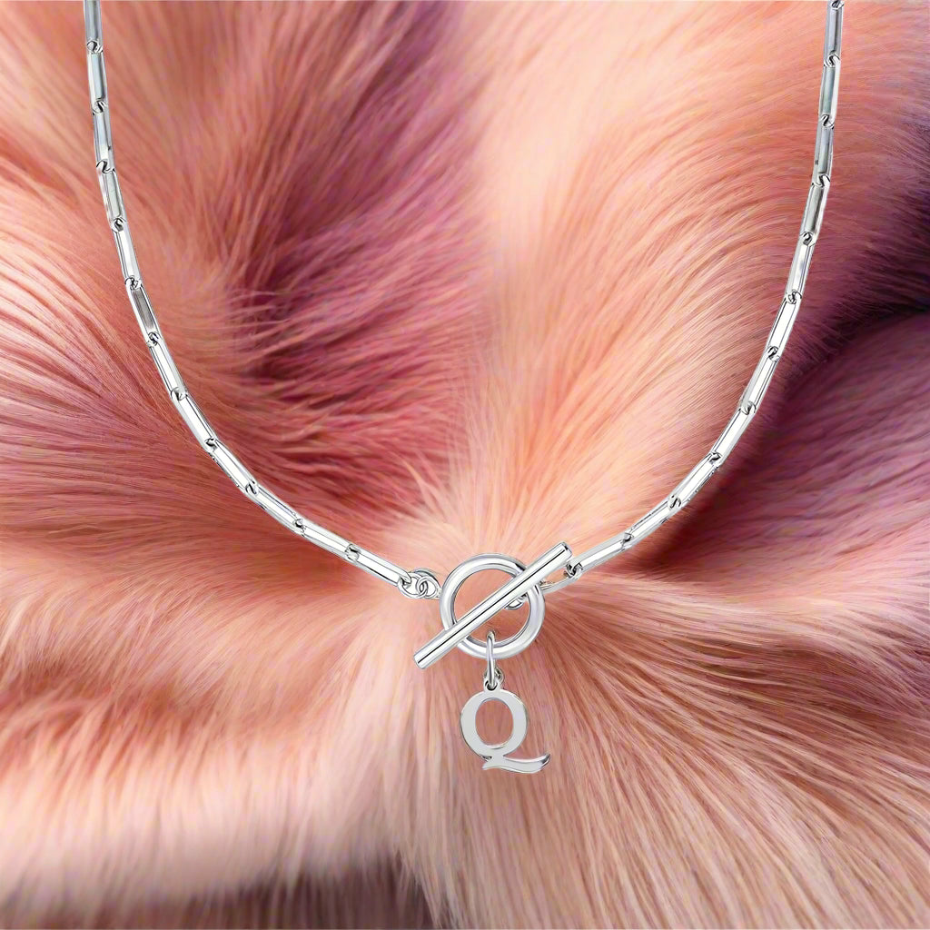 Paperclip Letter Initial Circle Lock Clasp Necklace - PlumOnyx