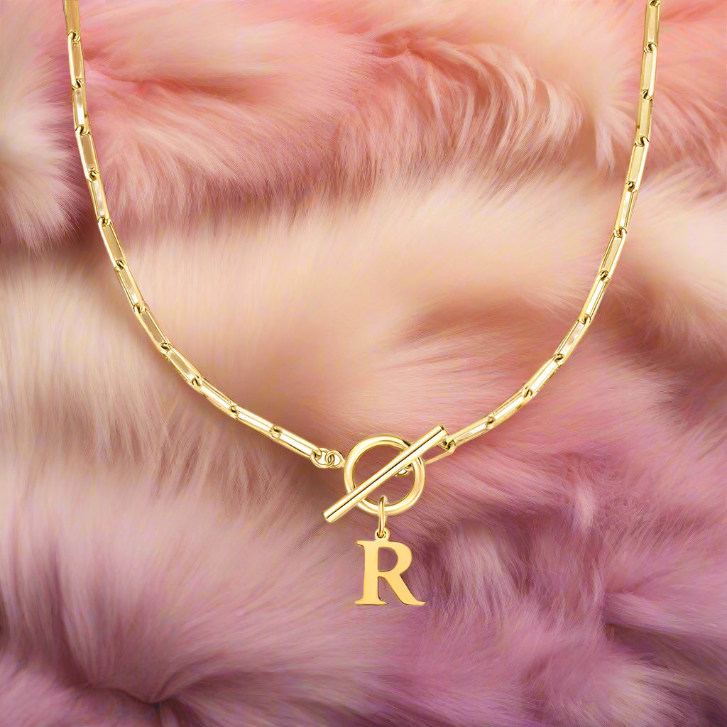 Paperclip Letter Initial Circle Lock Clasp Necklace - PlumOnyx