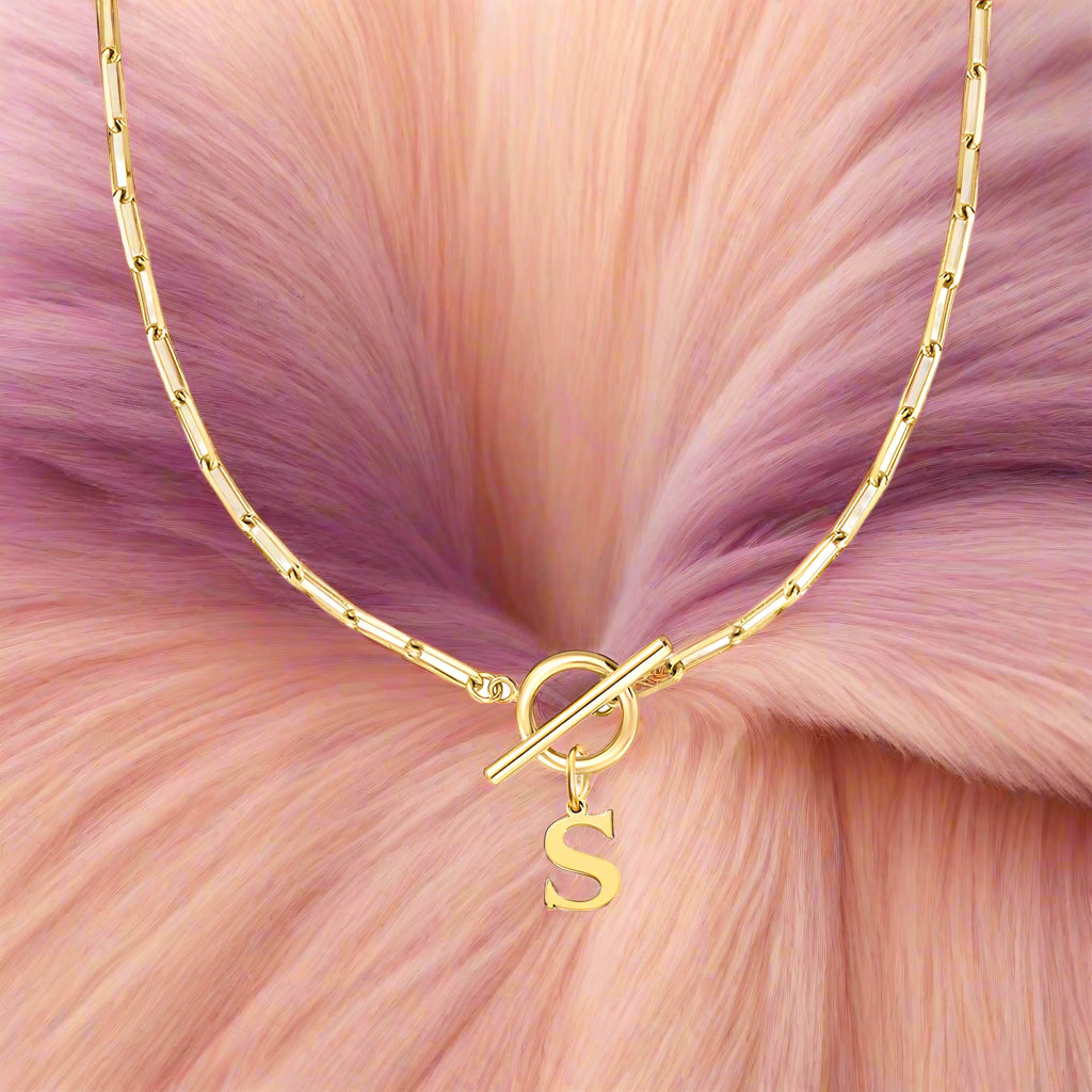 Paperclip Letter Initial Circle Lock Clasp Necklace - PlumOnyx