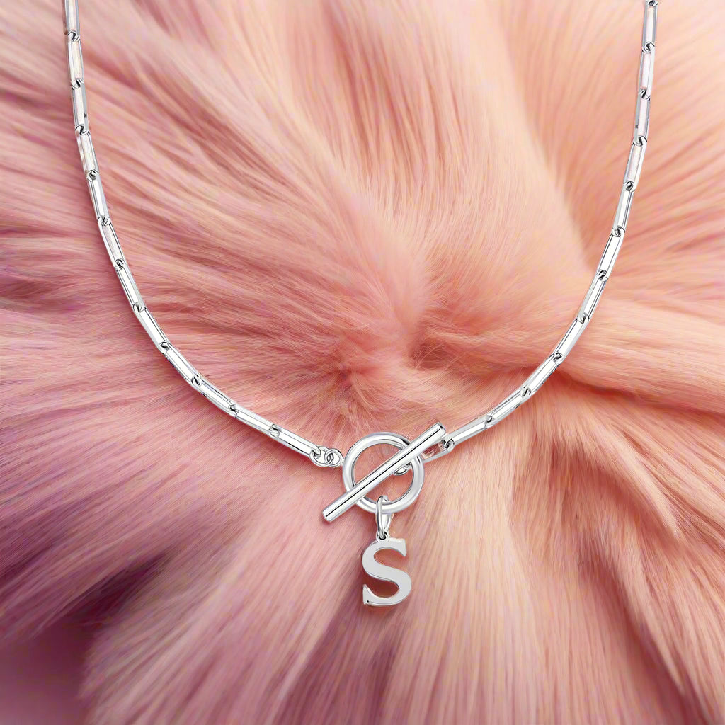Paperclip Letter Initial Circle Lock Clasp Necklace - PlumOnyx