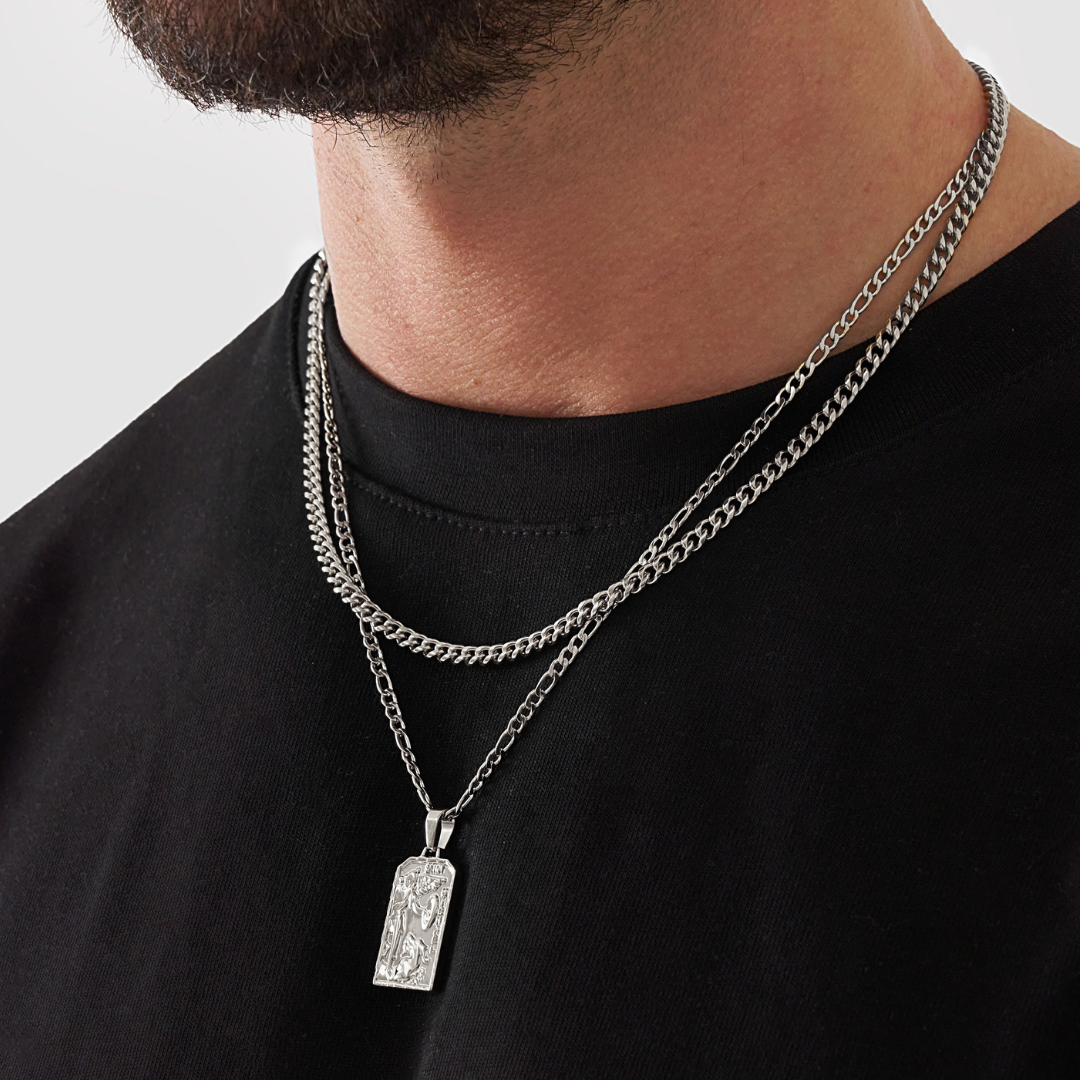 18K Gold Plated Stainless Steel Men's Anchor Necklace- Silver - PlumOnyx