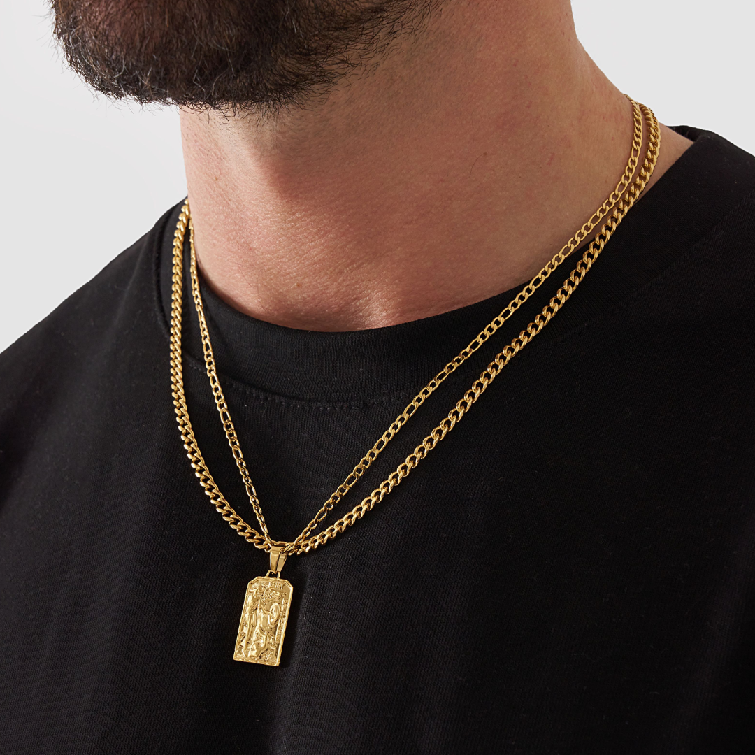 18K Gold Plated Cupids Revenge St. Michael Stainless Steel Necklace - PlumOnyx