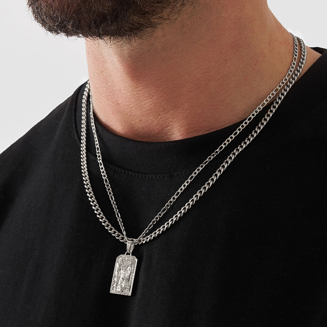 18K Gold Plated Stainless Steel Men's Anchor Necklace- Silver - PlumOnyx