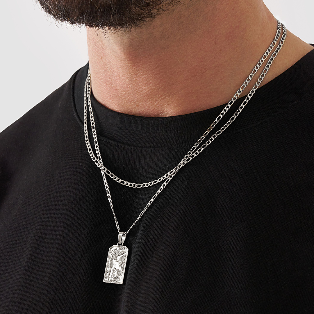 18K Gold Plated Stainless Steel Men's Anchor Necklace- Silver - PlumOnyx