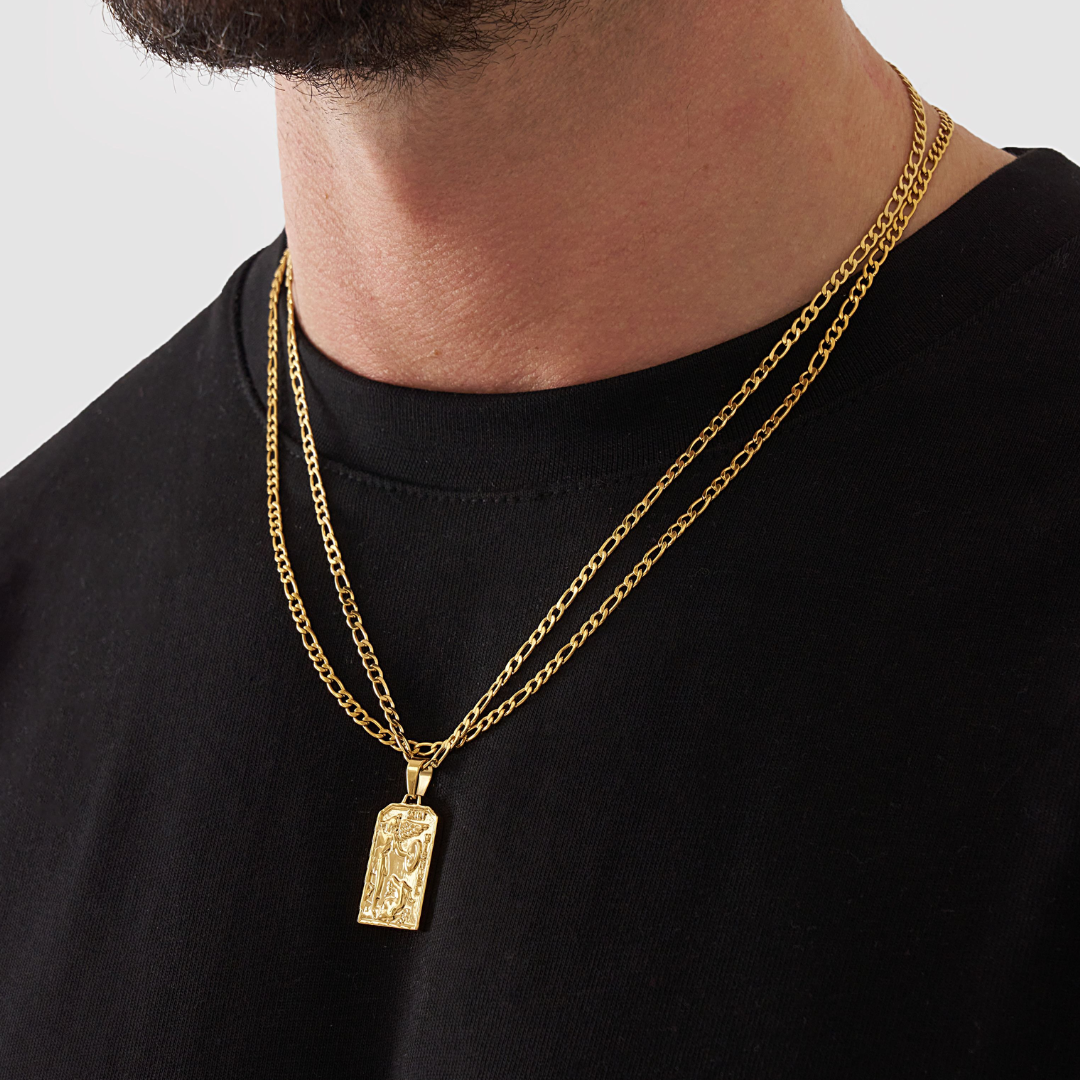 18K Gold Plated Cupids Revenge St. Michael Stainless Steel Necklace - PlumOnyx