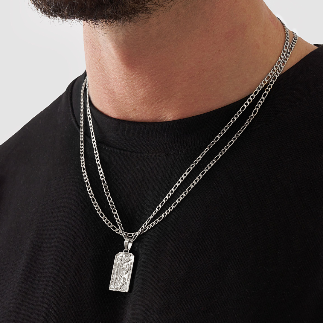 18K Gold Plated Stainless Steel Men's Anchor Necklace- Silver - PlumOnyx