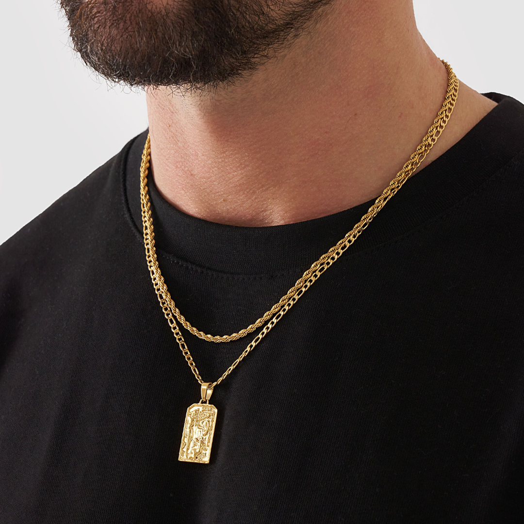 18K Gold Plated Cupids Revenge St. Michael Stainless Steel Necklace - PlumOnyx