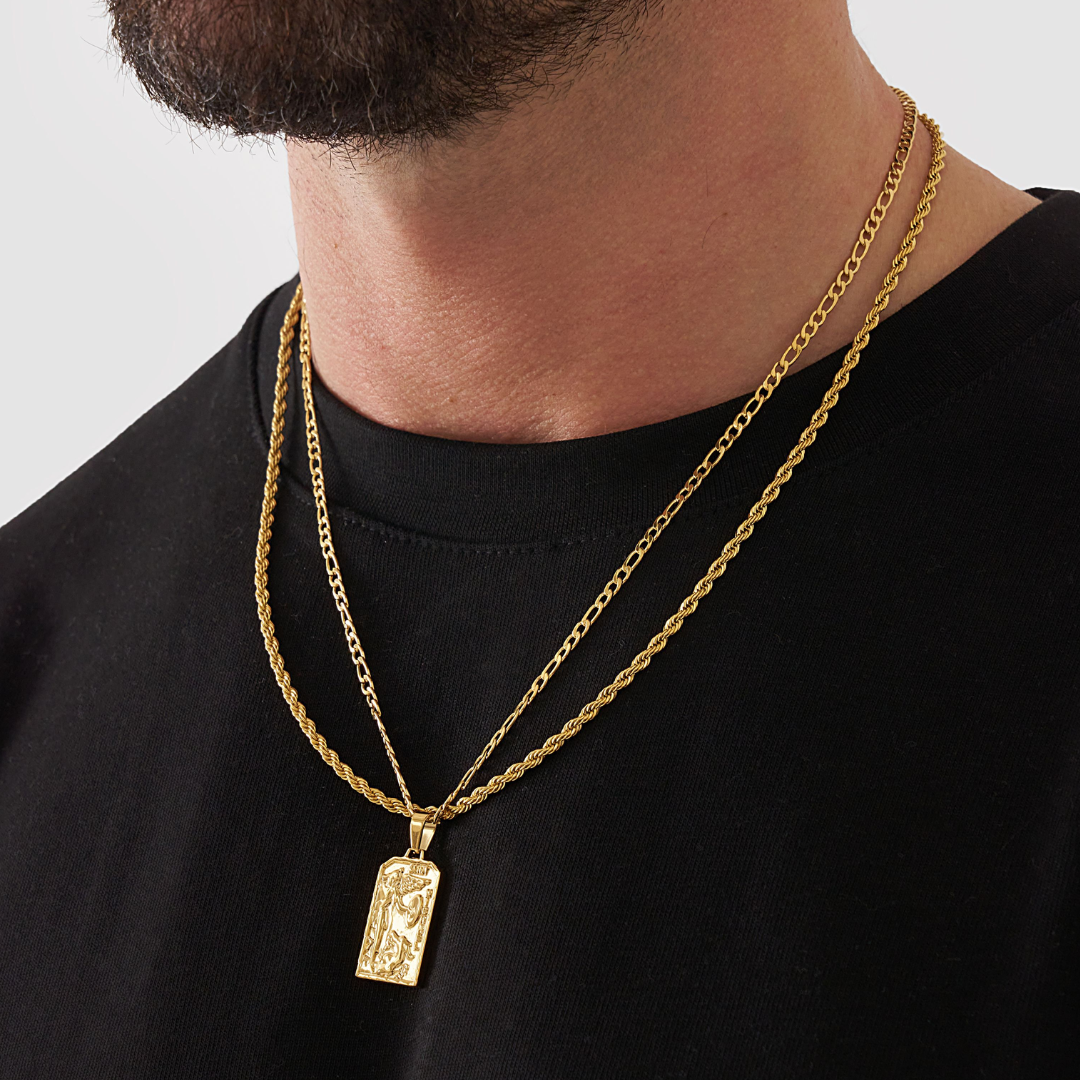 18K Gold Plated Cupids Revenge St. Michael Stainless Steel Necklace - PlumOnyx