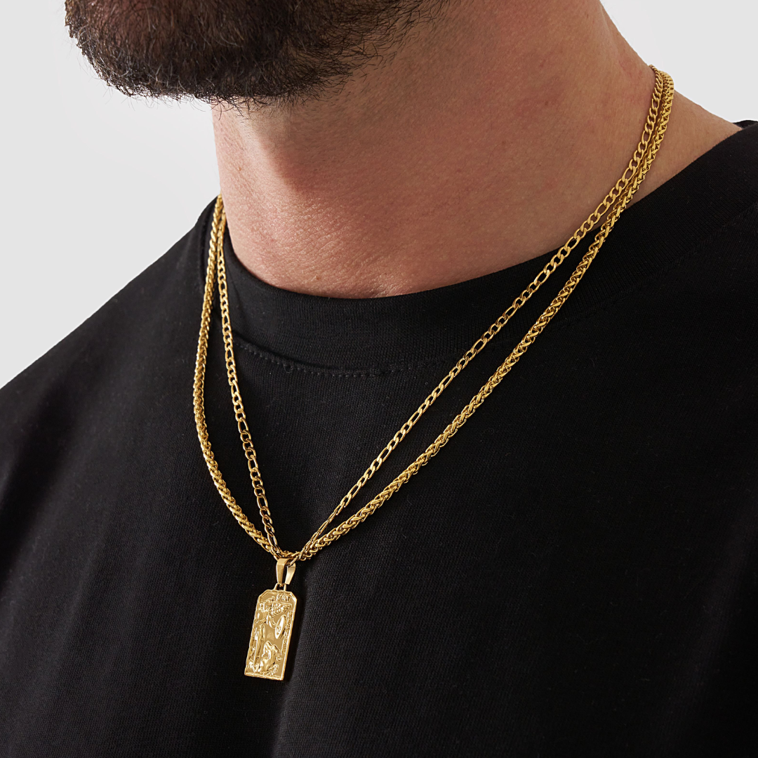 18K Gold Plated Cupids Revenge St. Michael Stainless Steel Necklace - PlumOnyx