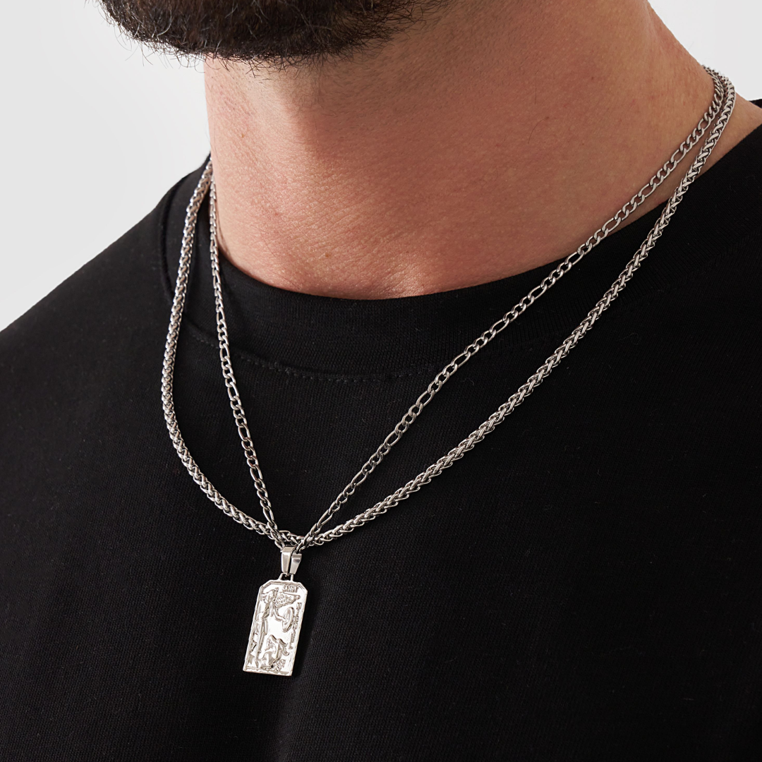 18K Gold Plated Stainless Steel Men's Anchor Necklace- Silver - PlumOnyx