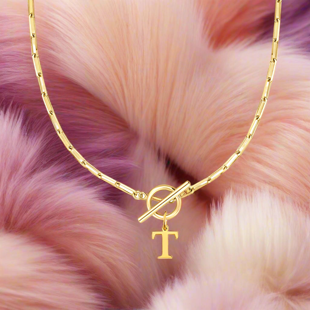 Paperclip Letter Initial Circle Lock Clasp Necklace - PlumOnyx
