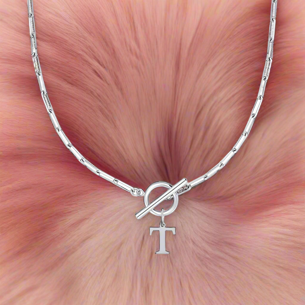 Paperclip Letter Initial Circle Lock Clasp Necklace - PlumOnyx