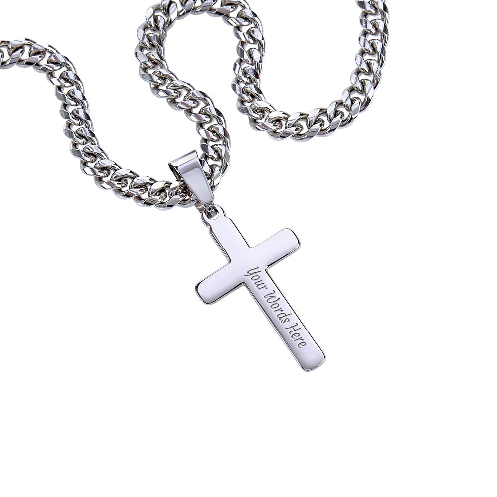 To My Greatest Gift Cuban Link Chain with Engraved Artisan Cross - PlumOnyx