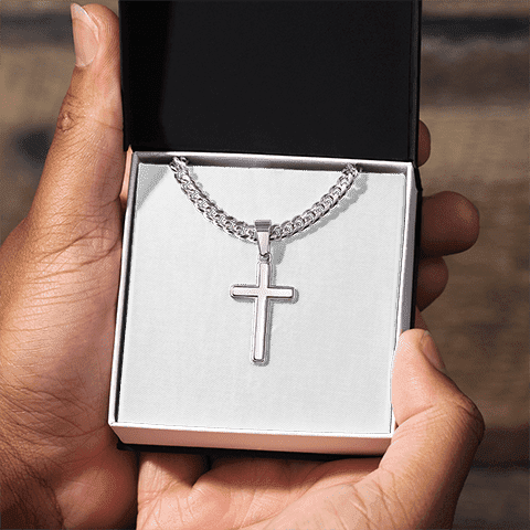 To My Greatest Gift Cuban Link Chain with Engraved Artisan Cross - PlumOnyx