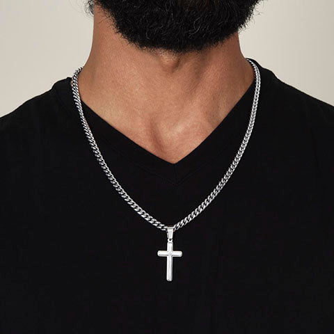 To My Greatest Gift Cuban Link Chain with Engraved Artisan Cross - PlumOnyx