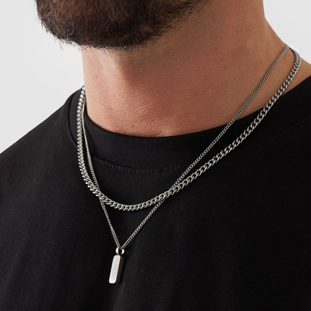 18K Gold Plated Stainless Steel Men's Anchor Necklace- Silver - PlumOnyx
