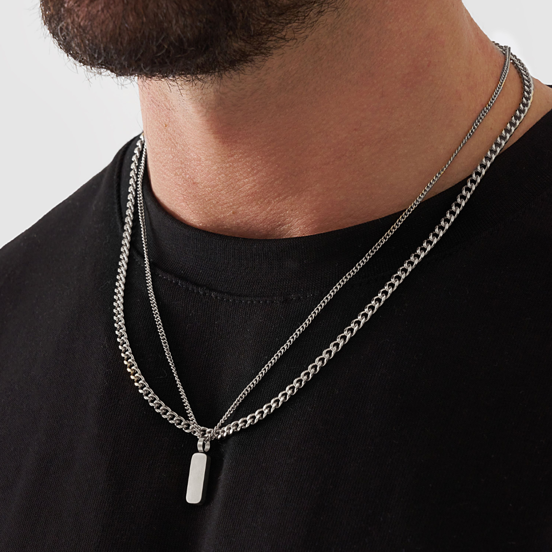 18K Gold Plated Stainless Steel Men's Anchor Necklace- Silver - PlumOnyx