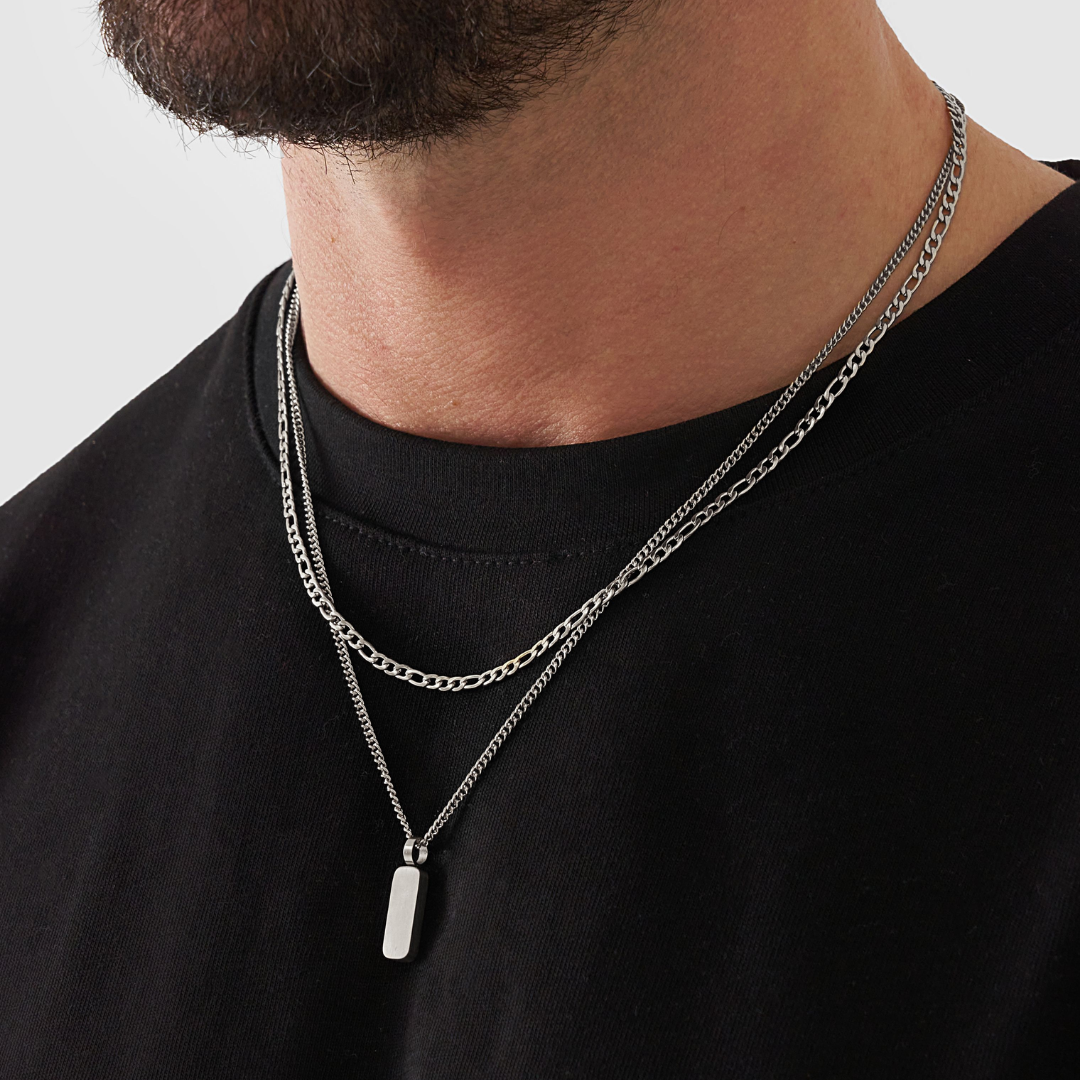 18K Gold Plated Stainless Steel Men's Anchor Necklace- Silver - PlumOnyx