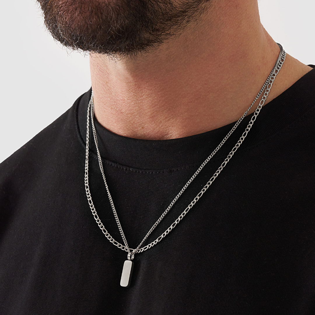 18K Gold Plated Stainless Steel Men's Anchor Necklace- Silver - PlumOnyx