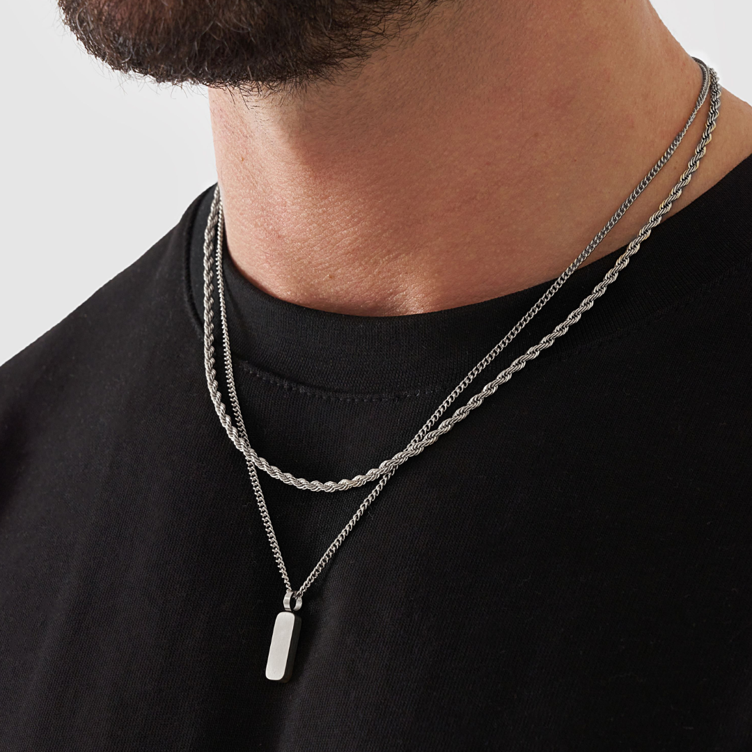 18K Gold Plated Stainless Steel Men's Anchor Necklace- Silver - PlumOnyx