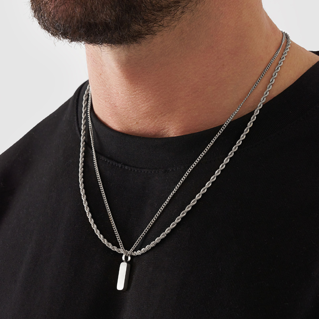 18K Gold Plated Stainless Steel Men's Anchor Necklace- Silver - PlumOnyx