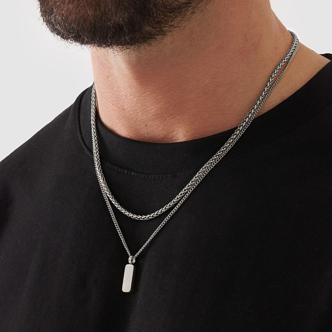 18K Gold Plated Stainless Steel Men's Anchor Necklace- Silver - PlumOnyx