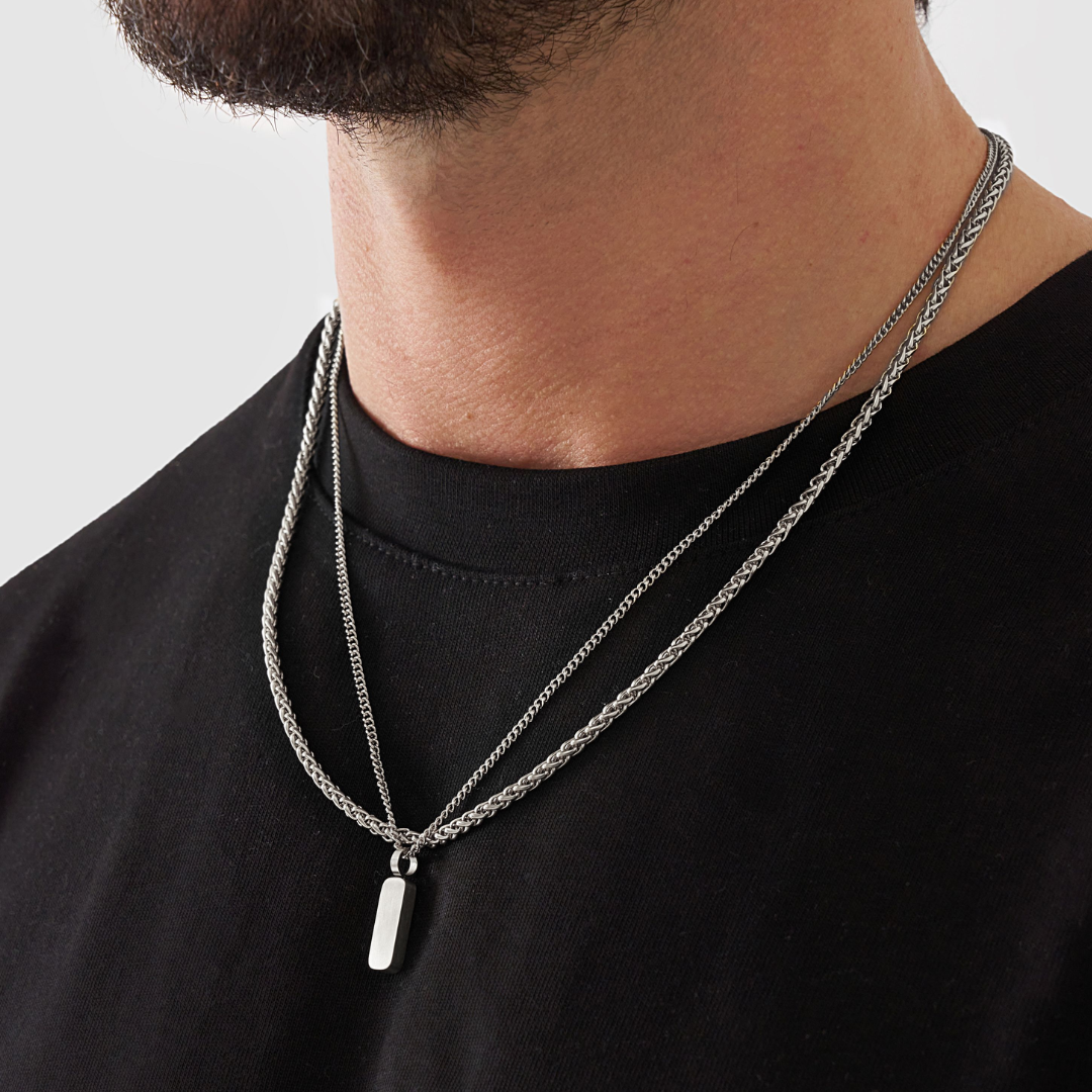 18K Gold Plated Stainless Steel Men's Anchor Necklace- Silver - PlumOnyx