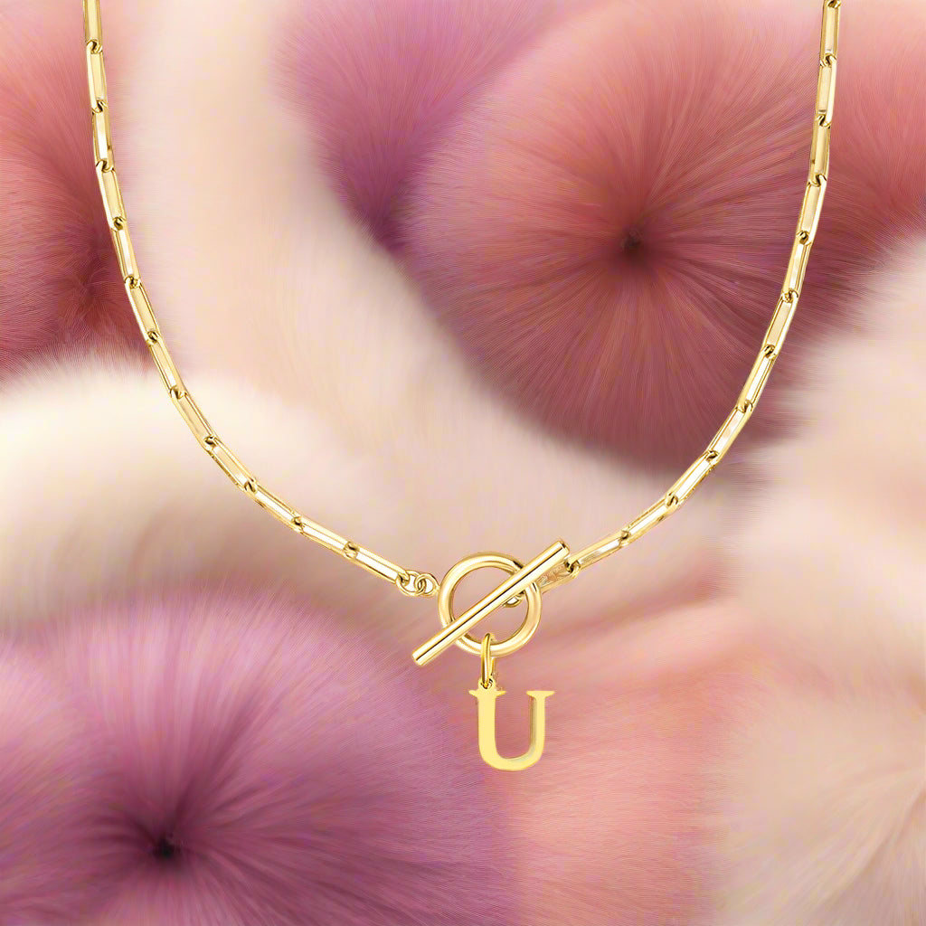 Paperclip Letter Initial Circle Lock Clasp Necklace - PlumOnyx