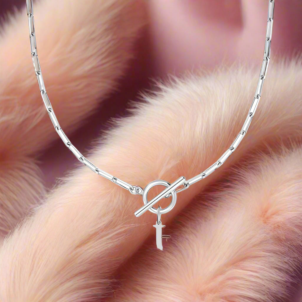 Paperclip Letter Initial Circle Lock Clasp Necklace - PlumOnyx