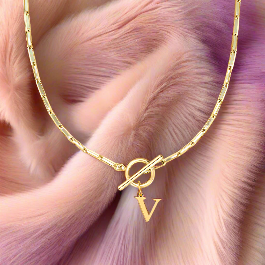 Paperclip Letter Initial Circle Lock Clasp Necklace - PlumOnyx