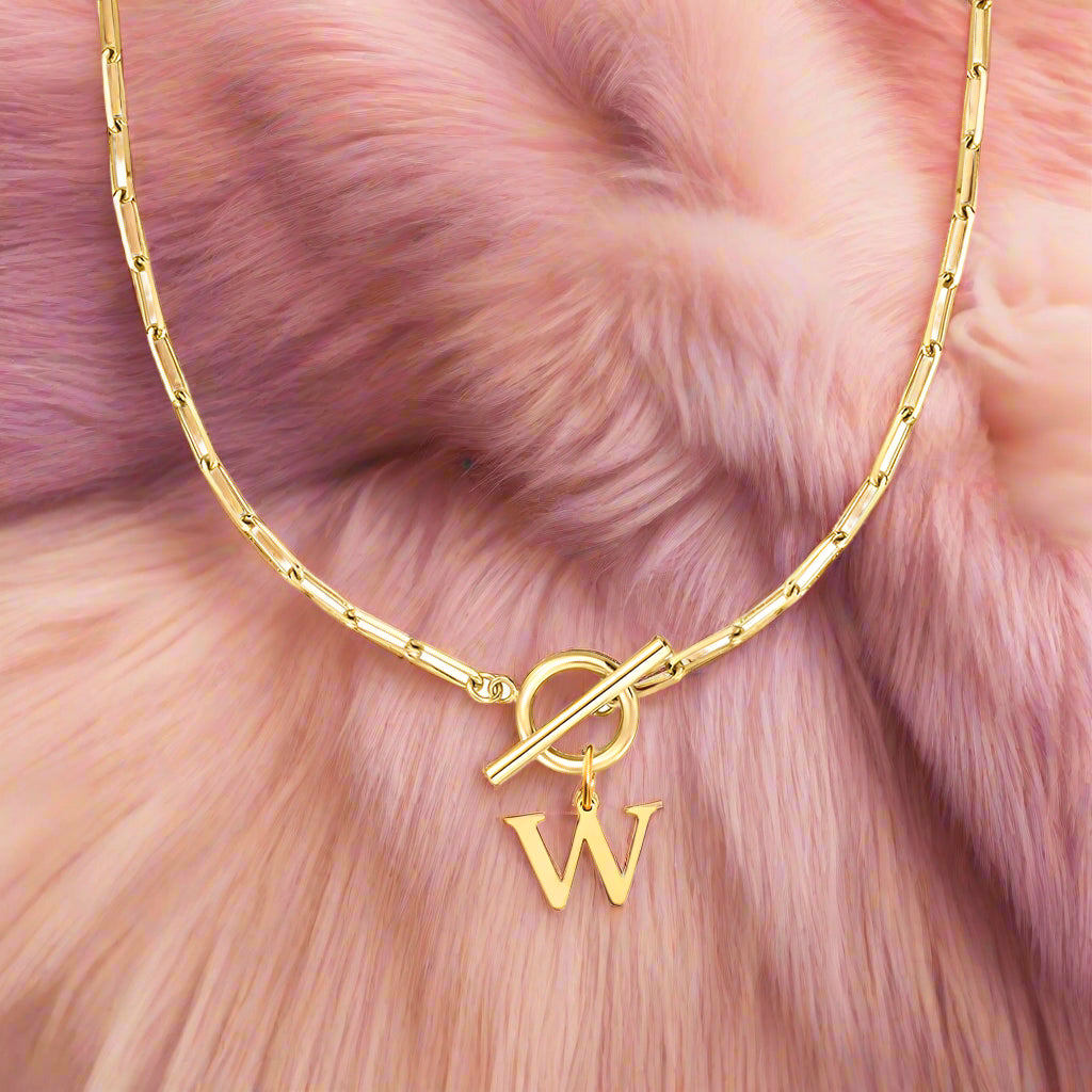 Paperclip Letter Initial Circle Lock Clasp Necklace - PlumOnyx