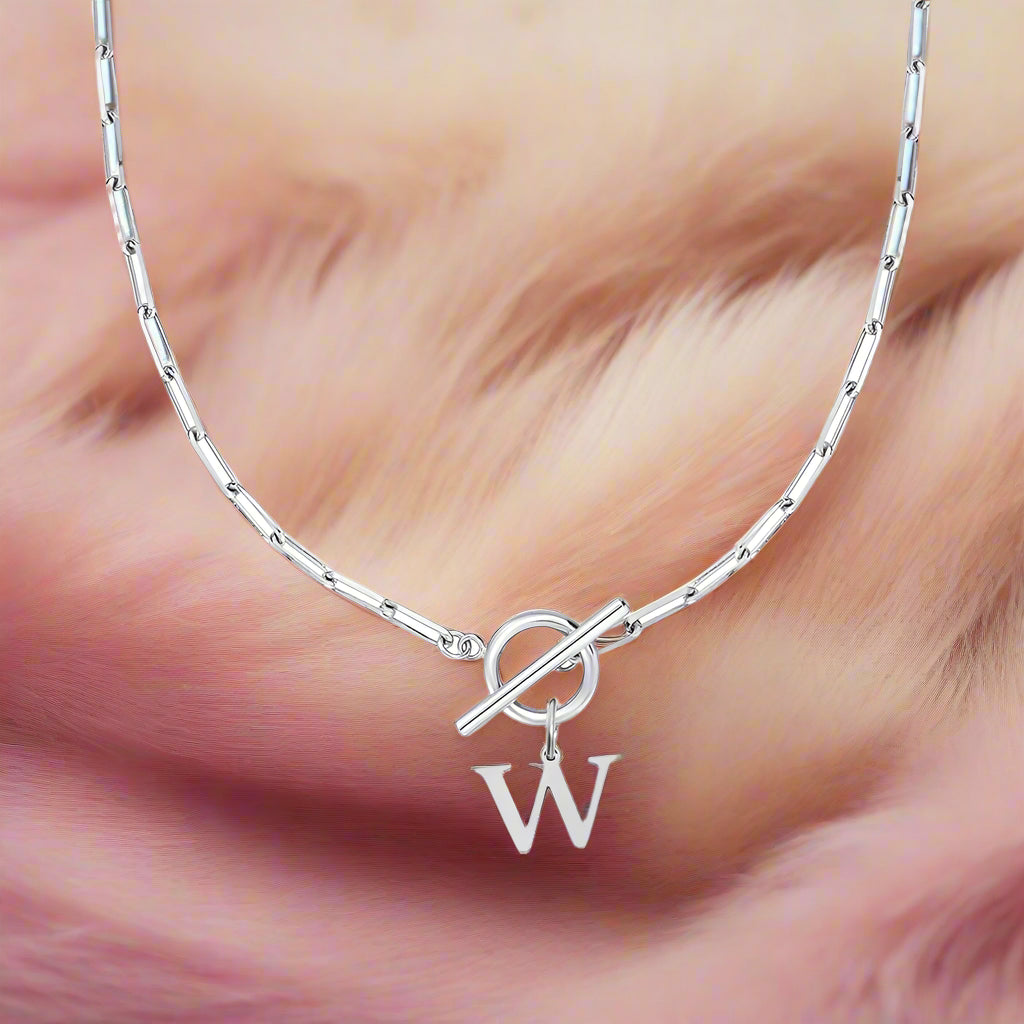 Paperclip Letter Initial Circle Lock Clasp Necklace - PlumOnyx