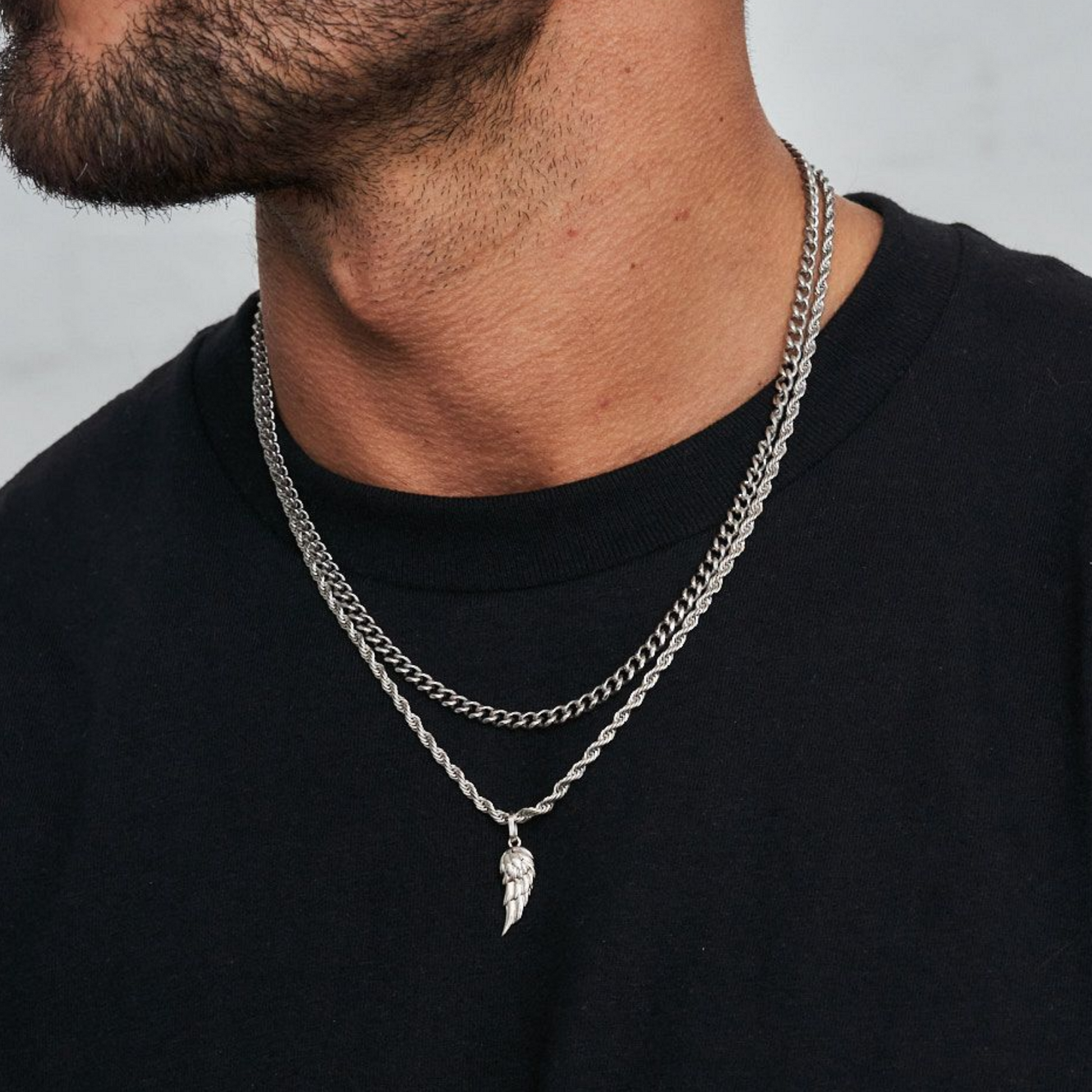 18K Gold Plated Stainless Steel Men's Anchor Necklace- Silver - PlumOnyx