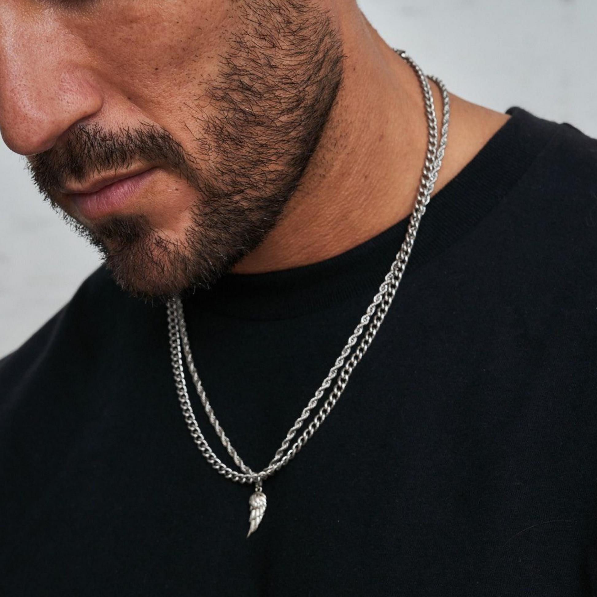 18K Gold Plated Stainless Steel Men's Anchor Necklace- Silver - PlumOnyx