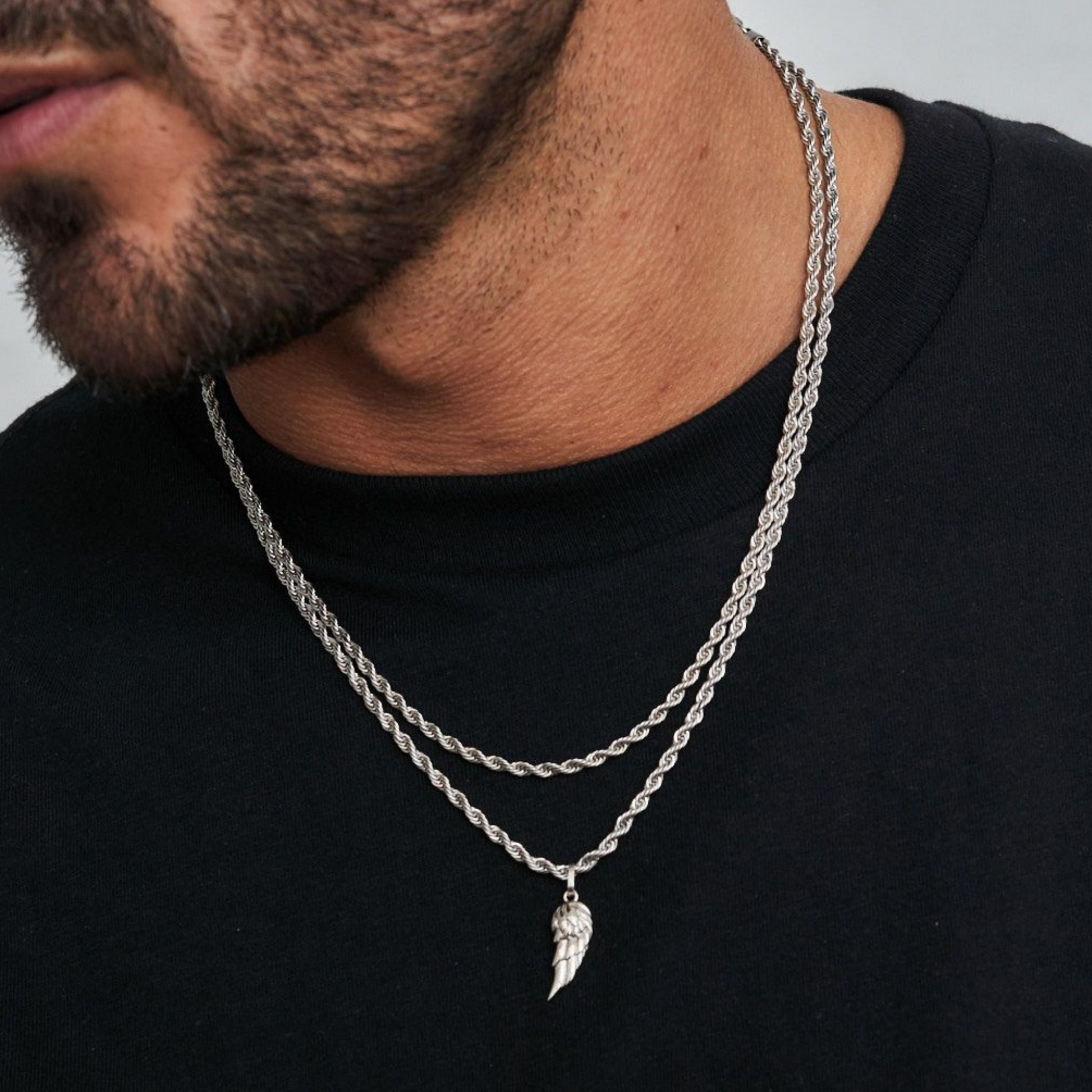 18K Gold Plated Stainless Steel Men's Anchor Necklace- Silver - PlumOnyx